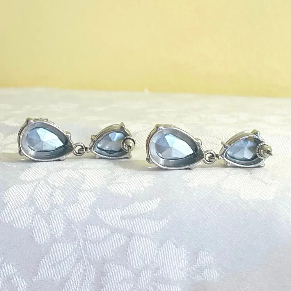 Clear Rhinestone Teardrop Pierced EARRINGS Dangle Drop Hollywood Glam Formal